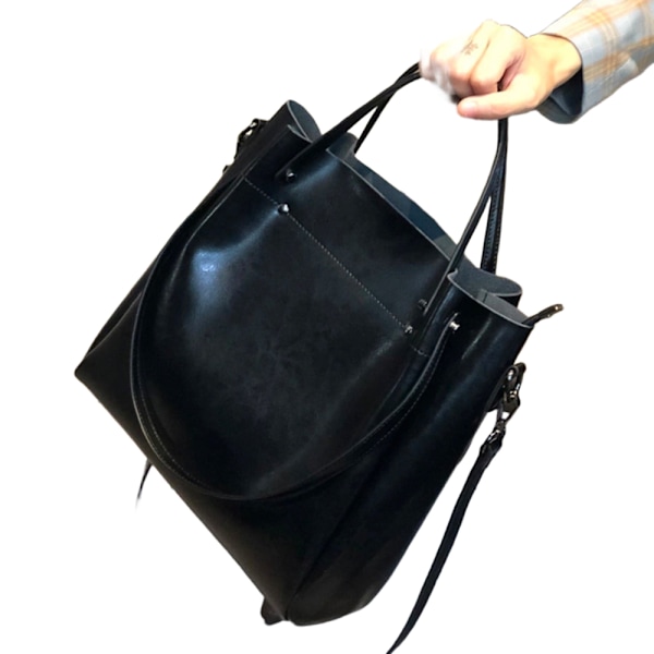 Svart damhandväska i äkta läder, axelväskor, damplånbok, stor kapacitet, äkta läder, damväskor black About 31*12*32cm