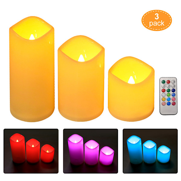 3 st/set LED-flamfria ljusljus fjärrkontroll ljusljus nattljus batteridriven LED-tealights födelsedag bröllopsdekor