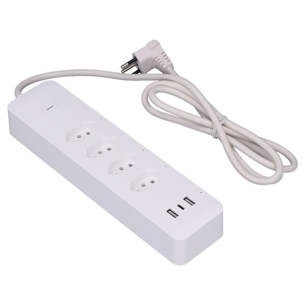 Älykäs pistorasia Tuya WiFi -ylijännitesuojalla, jossa 4 yksittäin ohjattavaa pistorasiaa, 2 USB-porttia ja 1 tyypin C -portti, 10A 250V Brasilian pistoke