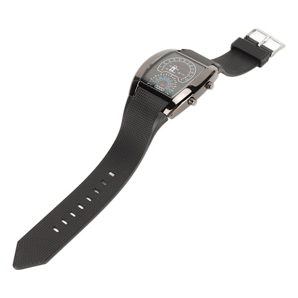 LED-display flygplansur med hög precision, bekväma armbandsur, LED-ur med tids- och datumvisning, svart hölje, svart rem
