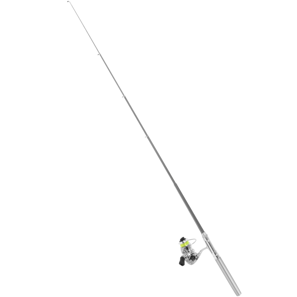 Portabel Mini Pen Shape Fiskespö Stångficka Infällbart fiskespö med rullehjul Silver