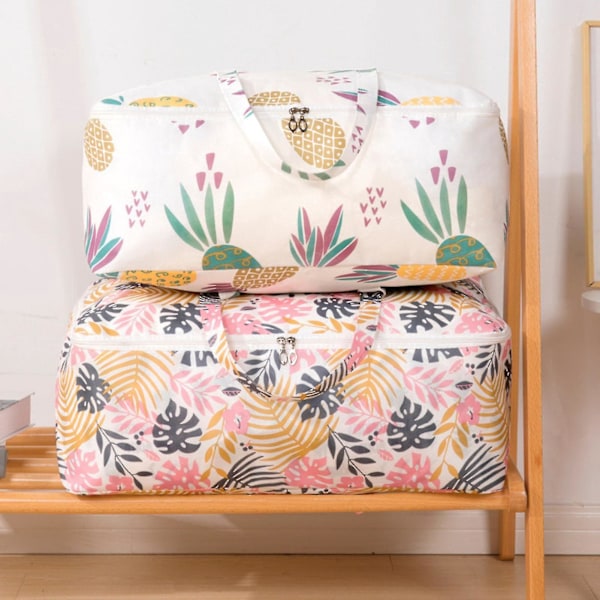 Åndbar Quilt Opbevaringspose med Lynlås - Vliesstof Tæppe Organizer L Elk