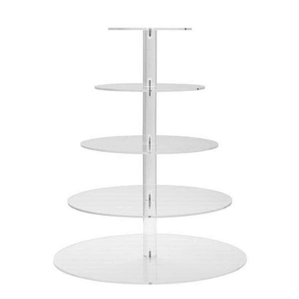 Kagefad Multi Rund Tiers Transparent Akryl Høj Stabilitet Cupcake Tårn til Display Servering Fest 5 Tier
