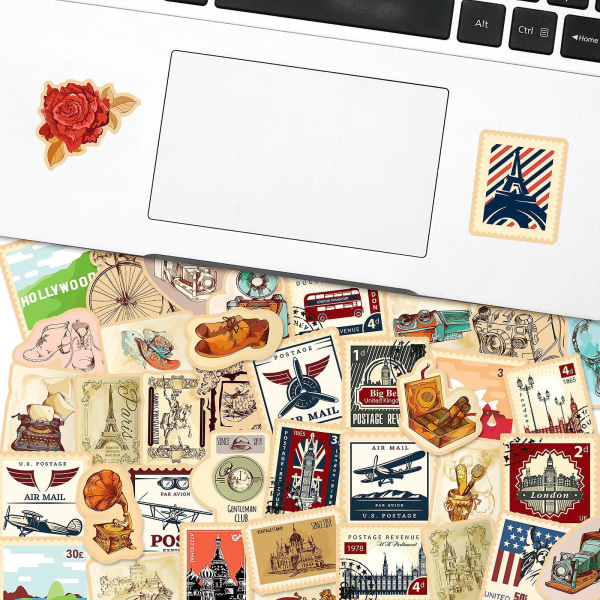 Frimerke-klistremerker, 50 frimerkeklistremerker, fargerike landskapskort, dekorative etiketter for scrapbooking, DIY-fotoalbum, gratulasjonskortdekor