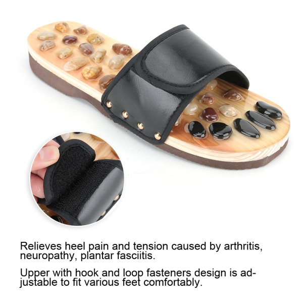 Fotmassasjetøfler Pebble Stone Sandal Akupunktur Føtter Relax Sko Health CareBlack 37-38