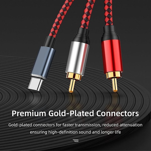 USB Type C - 2 RCA -audiokaapeli, Type-C RCA -kaapeli, USB-C -audiolinja, yhteensopiva kotiteatterivahvistimen, DVD:n, TV:n ja kaiuttimen kanssa (0,5 m / 1,6 jalkaa) - B5
