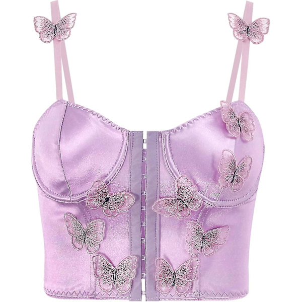 Silky Satin Butterfly Applique Push Up Bustier Korsett BH XS