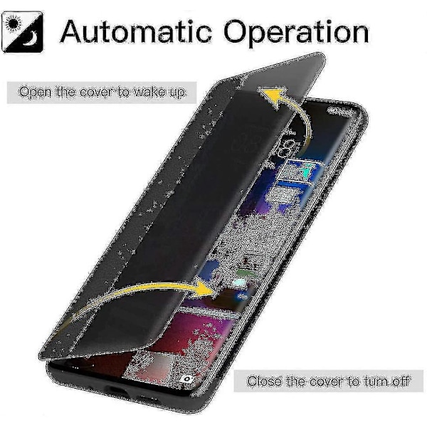 Ægte Læder Smart Flip Cover Kompatibel Huawei P30 Pro - Fuld Beskyttelse, Auto Sleep/Wake, Stødsikker (sort)-B17