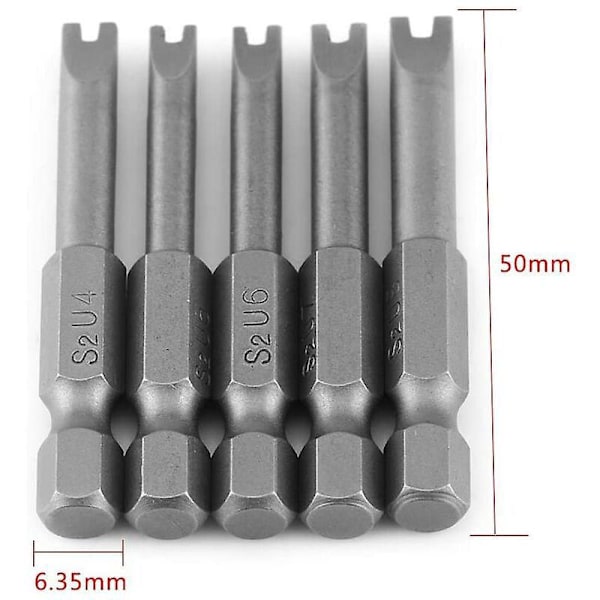 5 stk. 50 mm S2 legeret stål U-formede skruetrækkerbits 1/4\" sekskantet skaft U-formet magnetisk skruetrækker