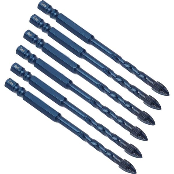 10 wolframcarbid-borebits til keramik, marmor, glas, 1/4\" sekskantet skaft, mørkeblå, 6 mm