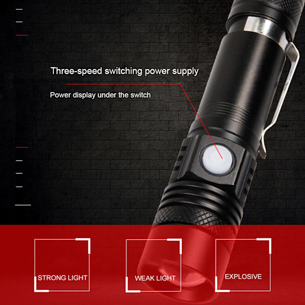T6 LED ficklampa uppladdningsbar ficklampa zoom superljus ficklampa för utomhuscamping nödsituation