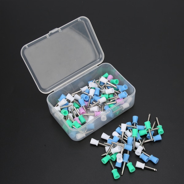 100 stk tannpoleringsbørste gummipolerer tannutstyr med oppbevaringsboks blandet farge