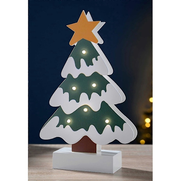 Förbelyst Färggrant Träd Bordsdekoration Jul, Trä, 26 cm