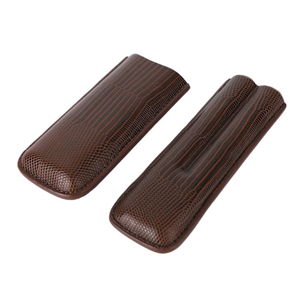 Cigar Etui Holder PU Læder Brun 2 Finger Cigar Bære Rejsetaske Bærbar til Rejse Jubilæumsgaver
