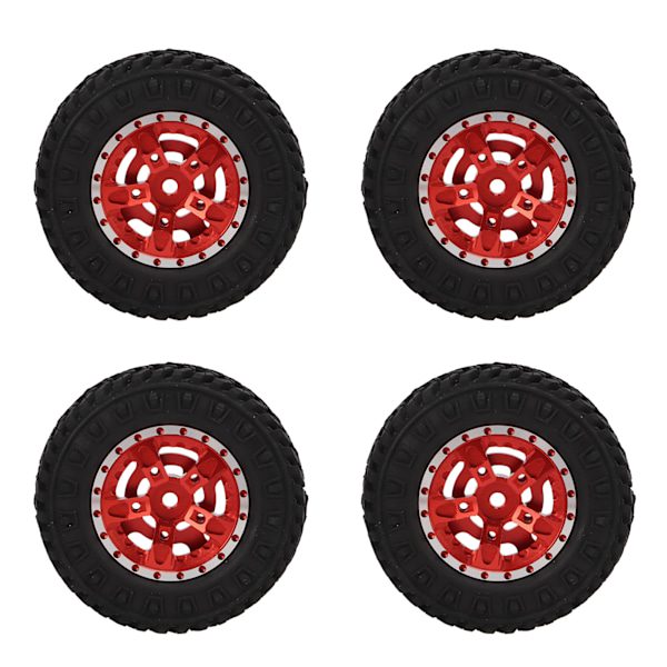 4 kpl 55 mm:n etu- ja takarenkaat, joissa 5-puolainen metallivanne Axial SCX24 1/24 RC-autoon, punainen