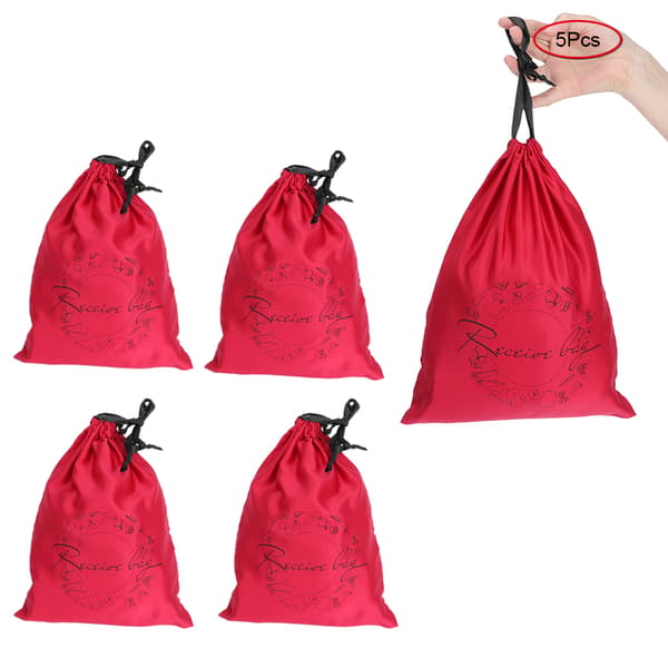 5 stk multifunksjonell polyester snørepose for oppbevaring av smykker, undertøy, kosmetikk, parfyme, rød