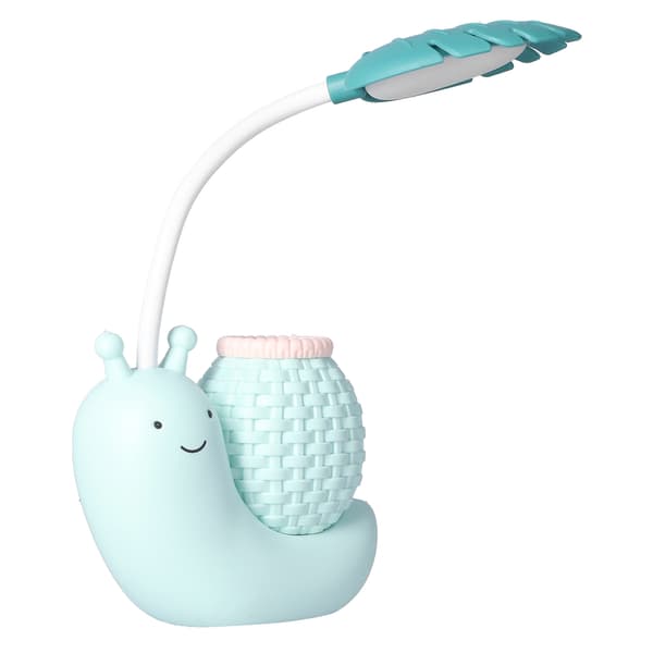 LED-bordlampe med pennholder, multifunksjonell USB-lading, søt bordlampe for studenter og barn, blå