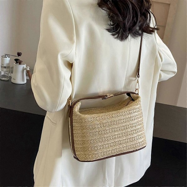 Fashionabel Halm - Kroppsväska Handväska Vit Patchwork Khaki