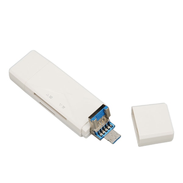 3 i 1 USB-lagerkortlæser USB C USB 3.0 MICRO USB bærbart lagerkort-hukommelseskortlæser med 3 stik Hvid