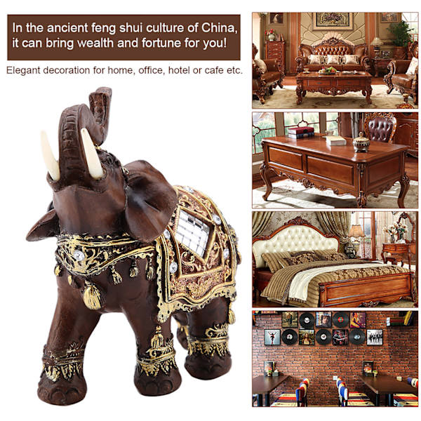 Lucky Feng Shui Wood Grain Elefant Statue Skulptur Rigdom Figur Gave Home Decoration (L)
