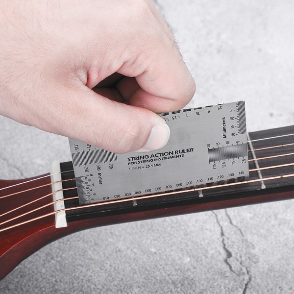 String Action Linjal i rustfritt stål Måleverktøy for elektrisk bassgitar