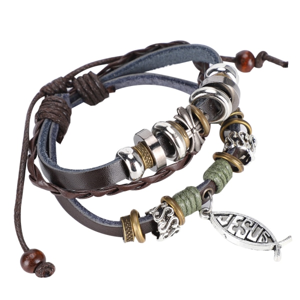 8 stk læderarmbånd håndvævede mænds flerlags flettede retro punk smykker