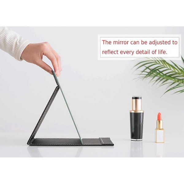 Foldbart rejsespejl, foldbart make-up spejl, kosmetikspejl, rejse make-up spejl, bordsspejl med sort PU læderetui