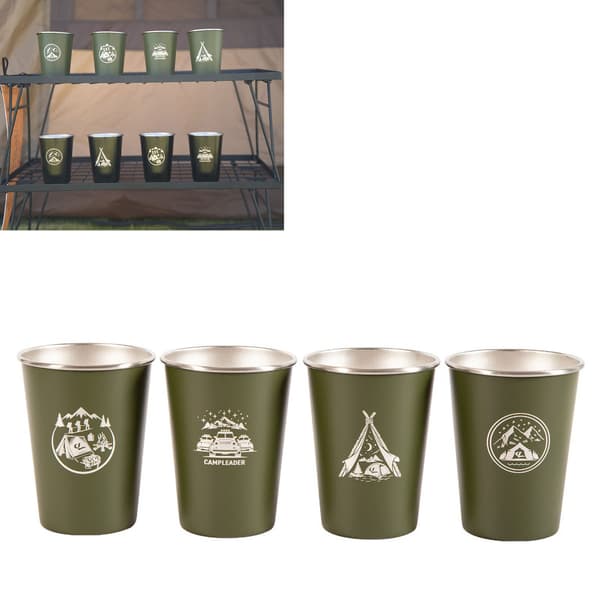 Campingmuggset i rostfritt stål om 4 utomhuscampingmuggar för picknick BBQ öl kaffe vin armégrön