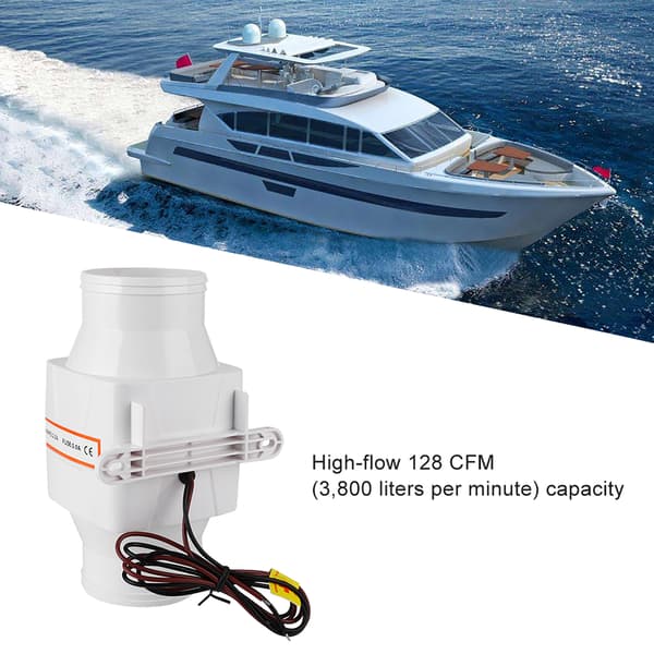 3-tommers inline marine lænsepumpe luftblæser, lydløs stærk ventilationsventilator til yachtbåd autocamper (12V)