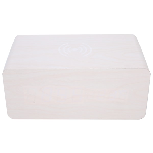 Monitoiminen puinen 2000mAh minikellokaiutin langaton Bluetooth-kello stereokaiutin valkoinen puu + sininen valo