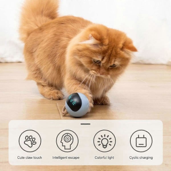 Interaktiv Kattleksaksboll Kattungeboll Leksaker med Färgglatt LED-Ljus USB Uppladdningsbar Automatisk