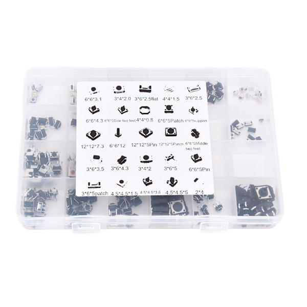 250 st Tact Push Switch Micro Kombination Kit 25 Värden Boxad Knappbrytare för TV Ljud Utrustning