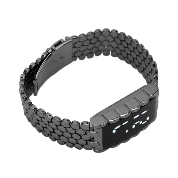 LED watch dubbelt öppen spänne i rostfritt stål metallrem rektangulär urtavla Digital armbandsur för utomhusaktiviteter Svart