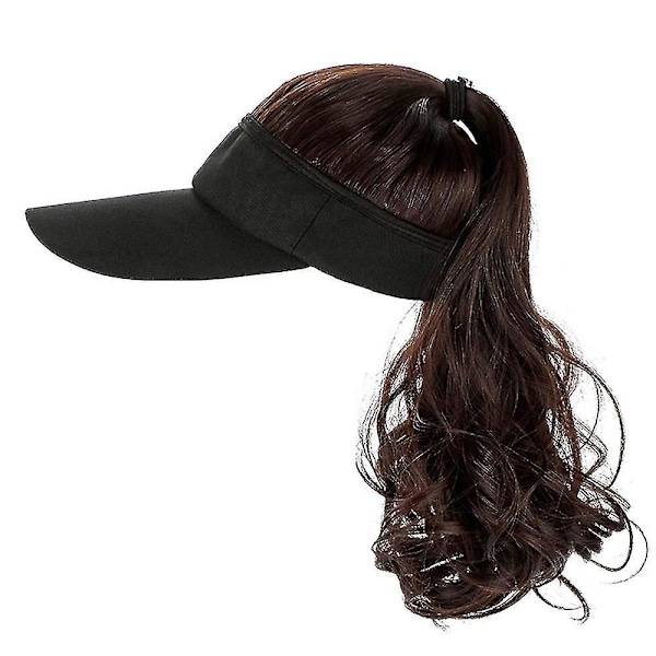 Brown Black Wavy Women Wig Hat Baseball Cap With Hair Ponytail