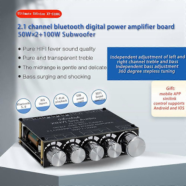 2X50W+100W Effekt Subwoofer Bluetooth Forstærkerkort