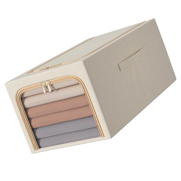 Klesoppbevaringspose 50L Klesoppbevaringsboks Soverom Oppbevaringsboks med Metallram Håndtak 47x35x30cm Beige
