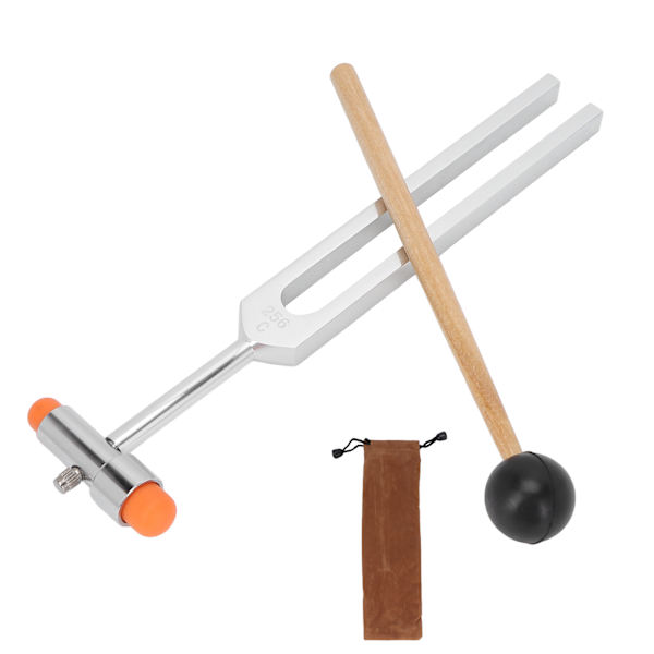 256 Hz Stämgaffel i Aluminiumlegering för Stressreducering, Resonant Stämgaffel med Hammare och Förvaringsväska, Silver