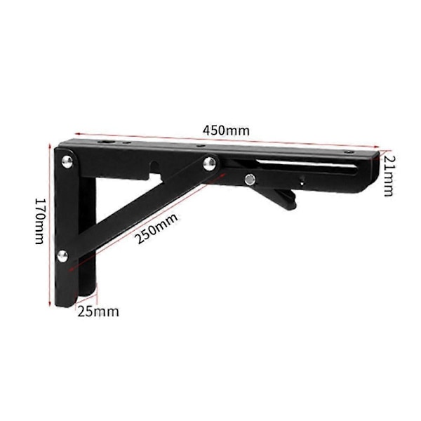 2 Stycken Fällbart Konsolfäste, 450mm Fällbart Fäste, Fällbara Hyllfästen, Svart Järn, Lastkapacitet 50KG, för Hem, Kök, Kontor, Bord, Vägg, Sa