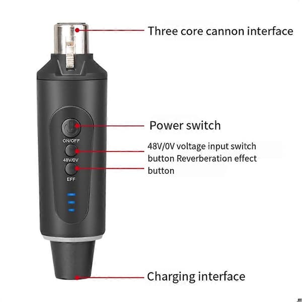 2.4g XLR Trådløst Sende- og Mottakersystem for Mikrofon Dynamisk Kondensatormikrofon Etterklangsjustering Black