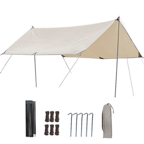 Lätt UV-beständig vattentät campingpresenning 300 x 300 cm med rep och pinnar