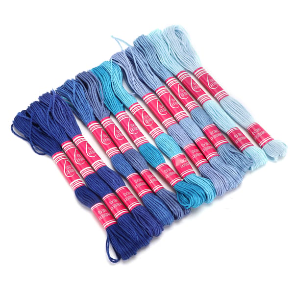 12 stk. broderitråd med gradient lyse farver i polyester til broderielskeres gruppe-håndarbejde (blå serie)