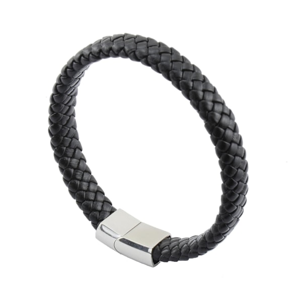 Herrar Äkta Läder Flätat Armband med Rostfritt Stål Magnetisk Spänne