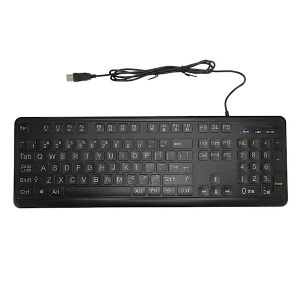 Isokokoinen print Suuret lihavoitu kirjaimet 104 näppäintä Vakio täysikokoinen USB langallinen Valkoinen LED-taustavalaistu tietokoneen näppäimistö