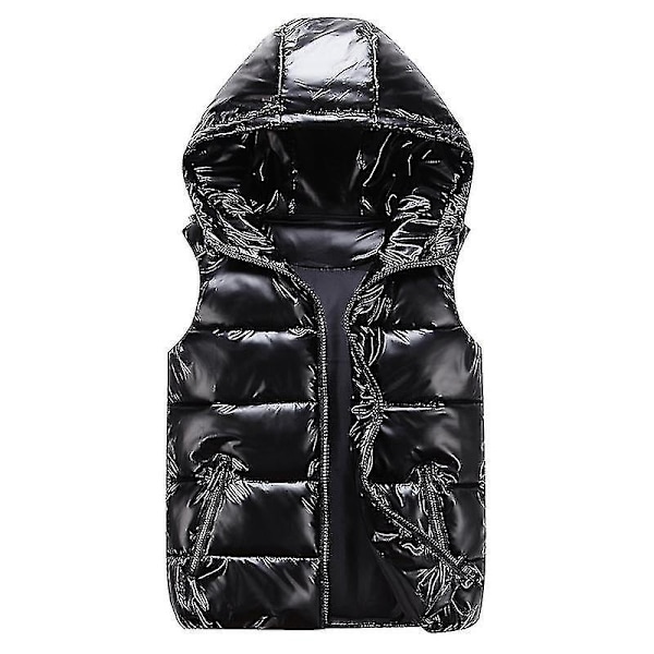 Blank polstret vest med hætte og stand-up krave - Unisex vest S sort