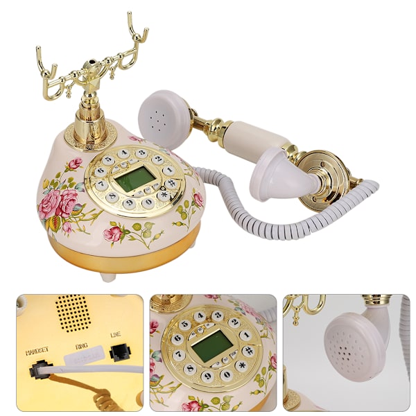 MS-9100 Rund Base Keramikk Europeisk Rose Retro Telefon for Automatisk Deteksjon til FSK / DTMF Anrops-ID
