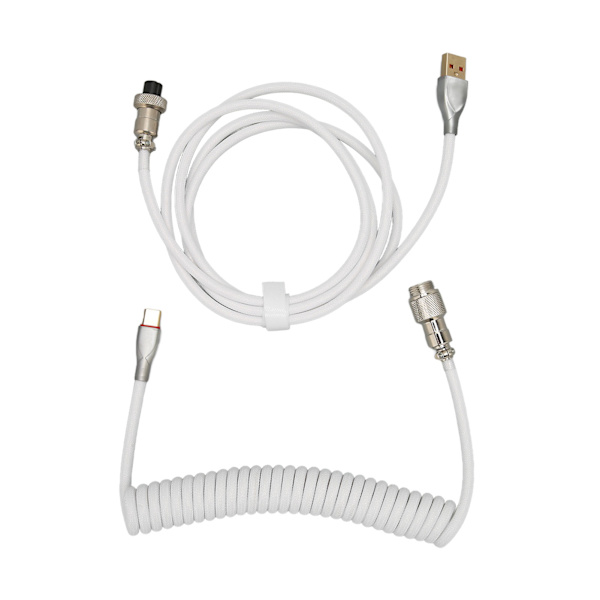 Mekaaninen näppäimistön kaapeli Double Sleeve Custom Kelattu irrotettavalla metallilla Aviation USB C - USB A Keyboard Aviation -liitin Valkoinen