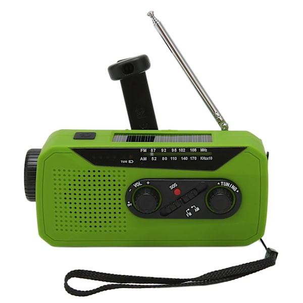 Håndsveiv radio AM/FM/SOS Full Band USB Oppladbar utendørs LED Solcelledrevet nødradiolommelykt