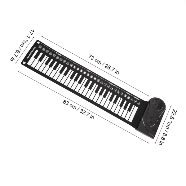 Bærbart elektronisk keyboard med 49 tangenter, håndrullende klaver til børn, børn, begyndere (sort)