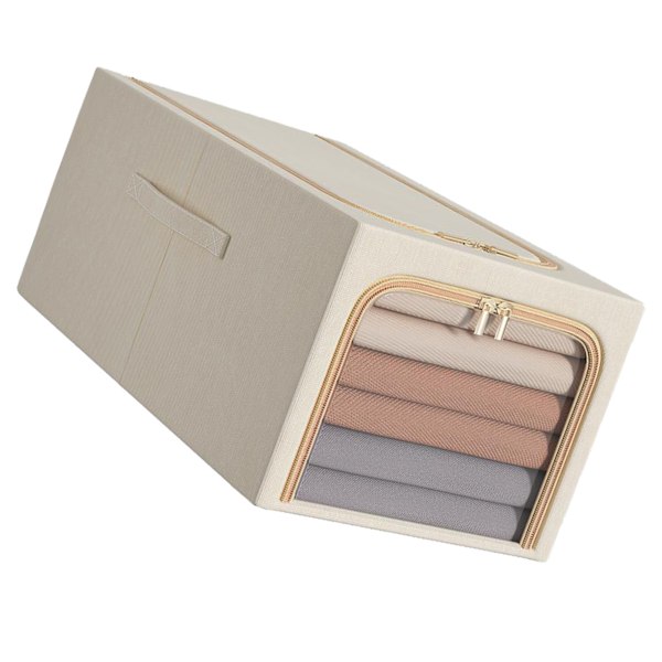 Klesoppbevaringspose 50L Klesoppbevaringsboks Soverom Oppbevaringsboks med Metallram Håndtak 47x35x30cm Beige