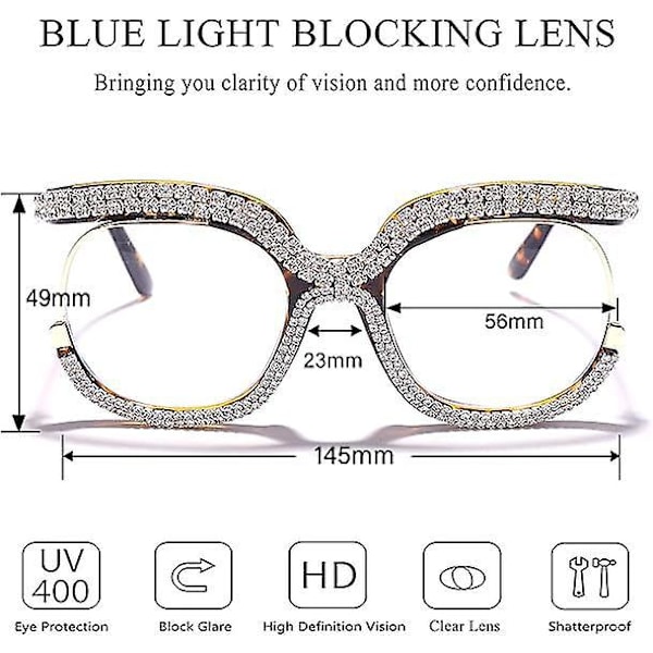 Blåljusblockerande överdimensionerade glasögon, stilrena runda glasögon utan styrka för kvinnor, UV400-skydd
